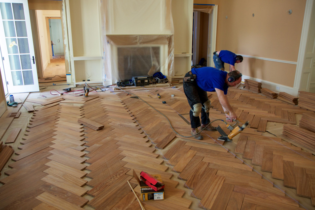 Services Russell Hardwood FloorsRussell Hardwood Floors   Cumaru Herringbone Installation In Process 2011 04 11 At 14 27 53 1024x683 